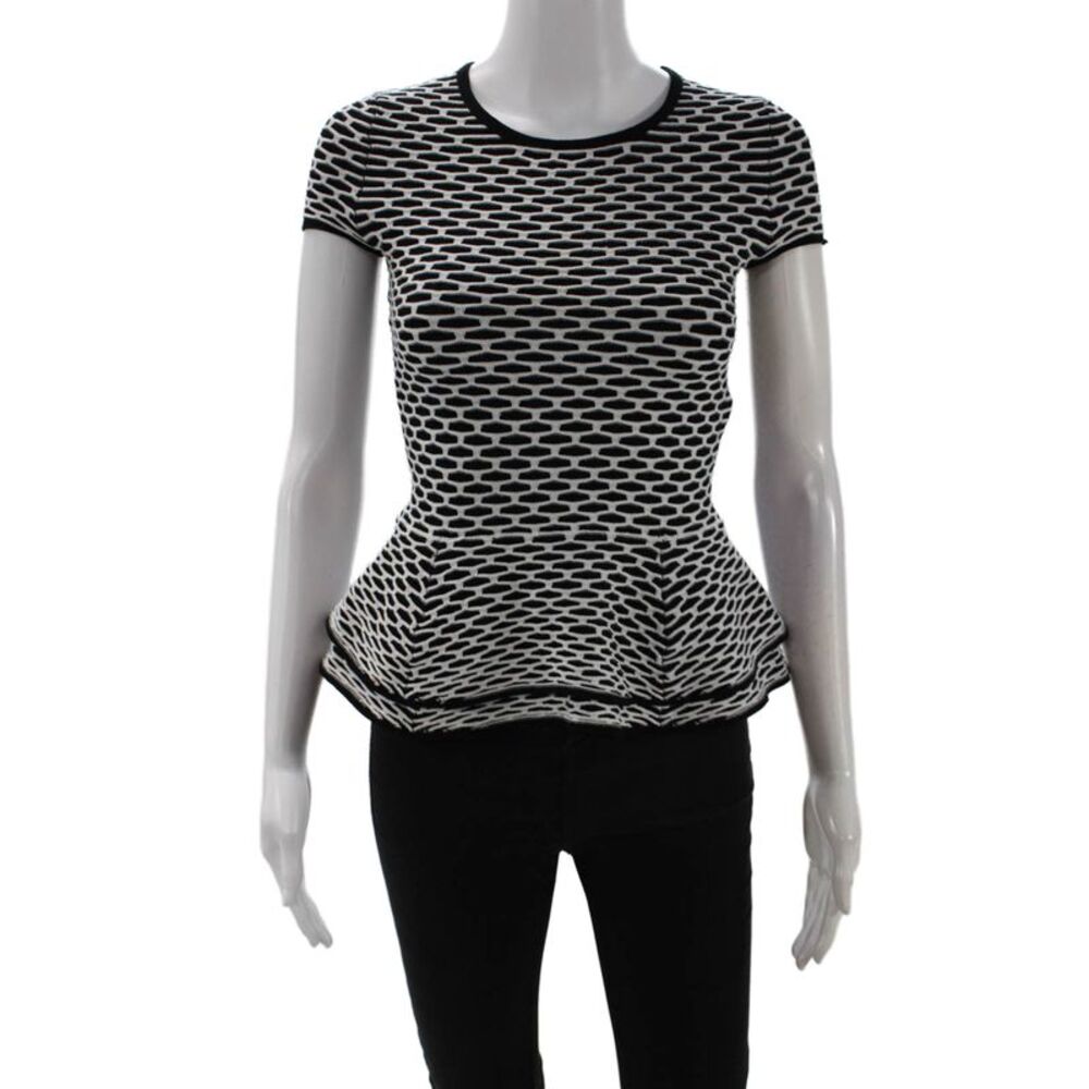 Intermix Women Black Geometric Crewneck Short Sleeve T-Shirt Size XS